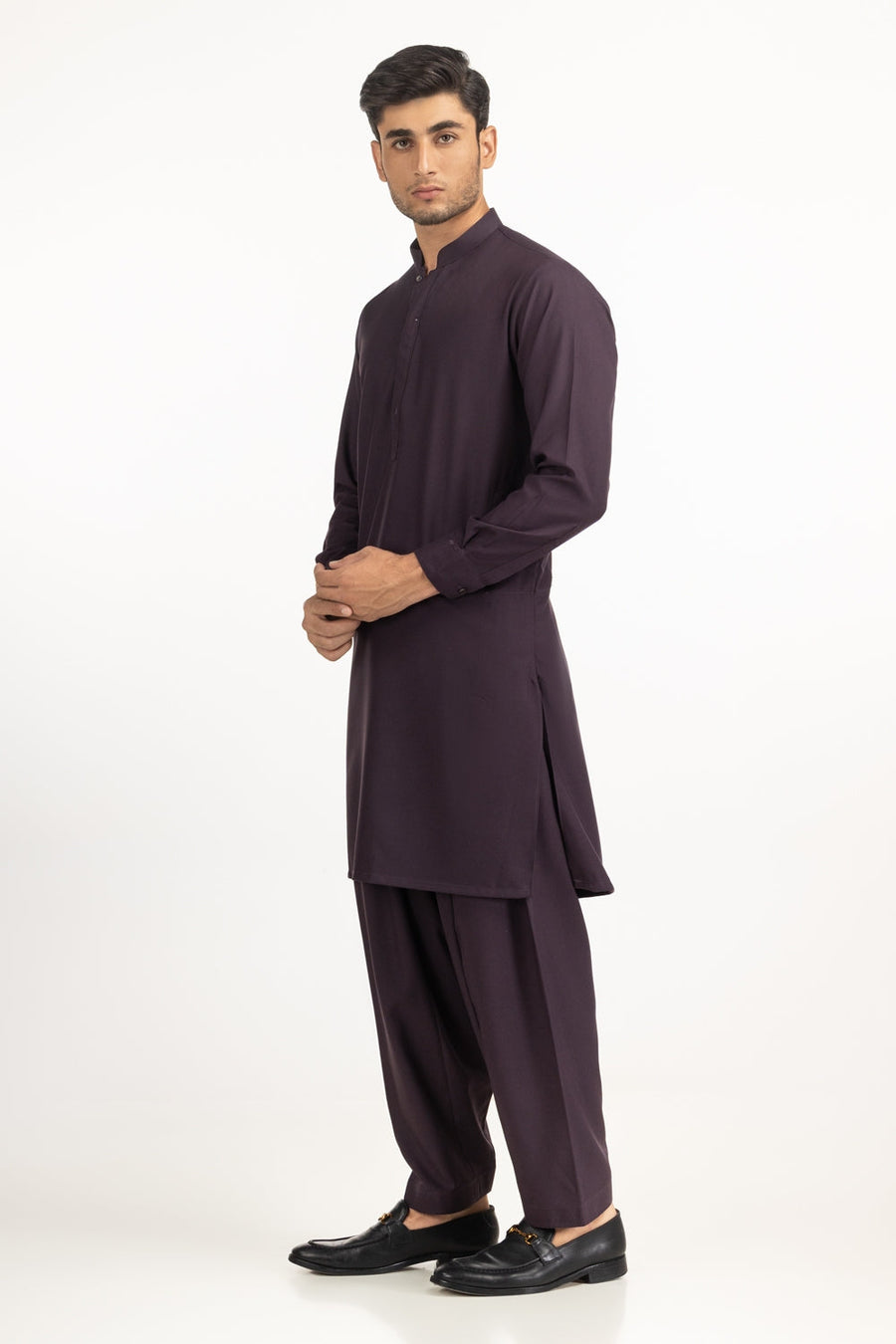 Brinjal Cotton 1-Piece Kurta | Mandarin Collar