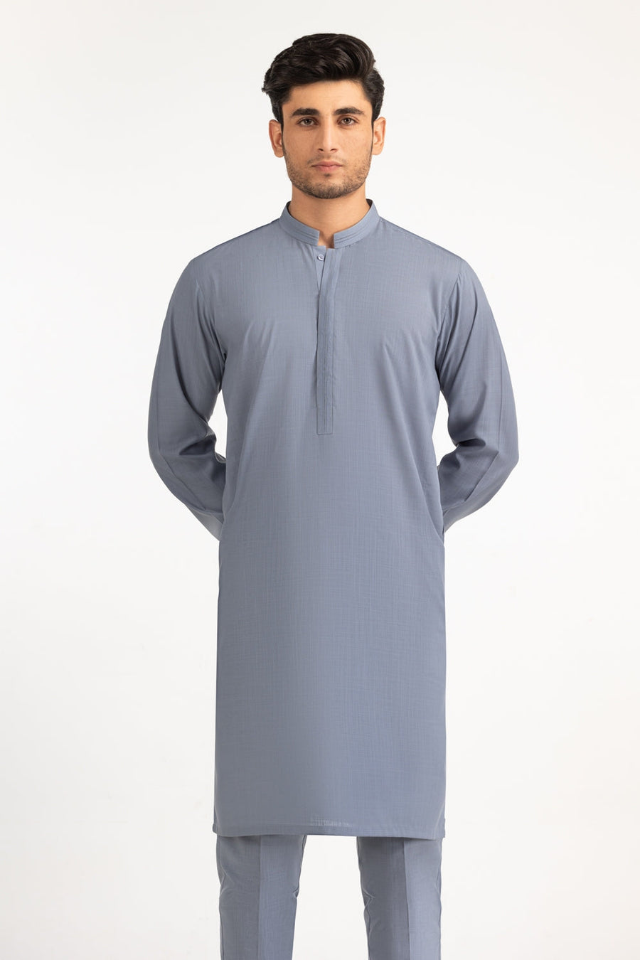 Slate Blue Viscose 2-Piece Kurta Set | Mandarin Collar