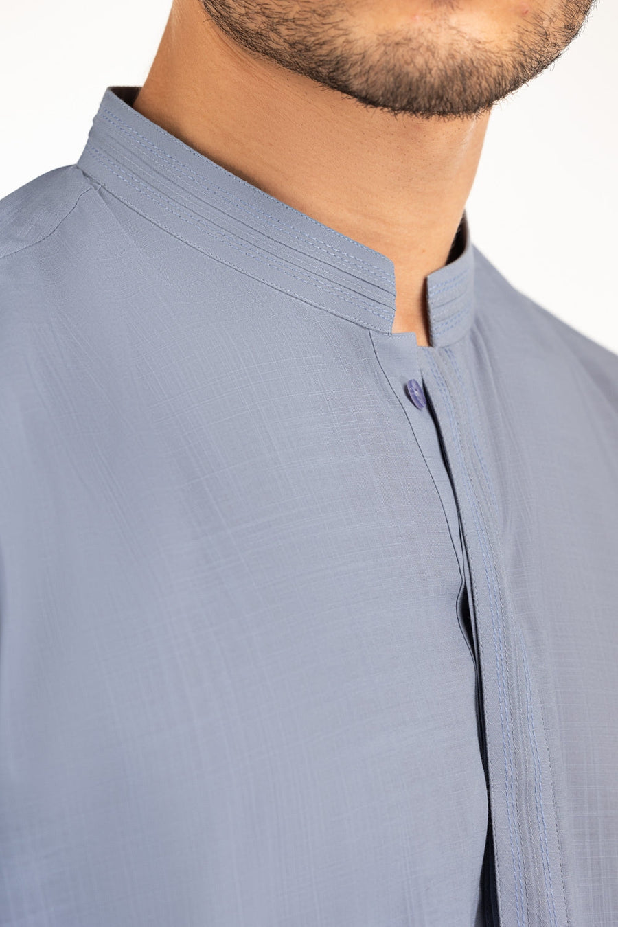 Slate Blue Viscose 2-Piece Kurta Set | Mandarin Collar