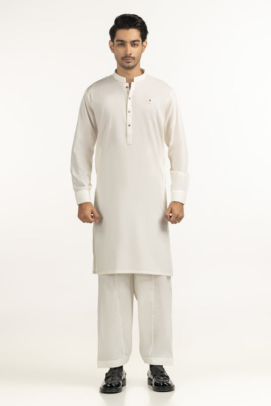 Ivory Silk 2-Piece Kurta Set | Mandarin Collar