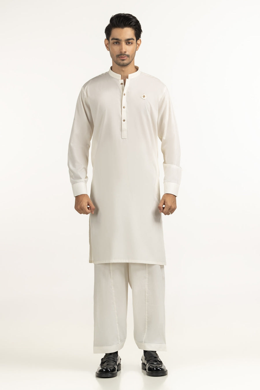 Ivory Silk 2-Piece Kurta Set | Mandarin Collar