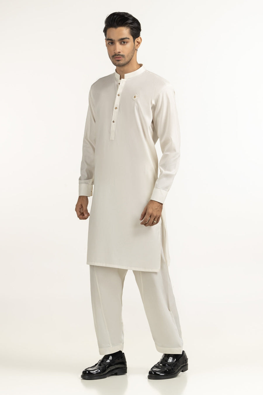 Ivory Silk 2-Piece Kurta Set | Mandarin Collar