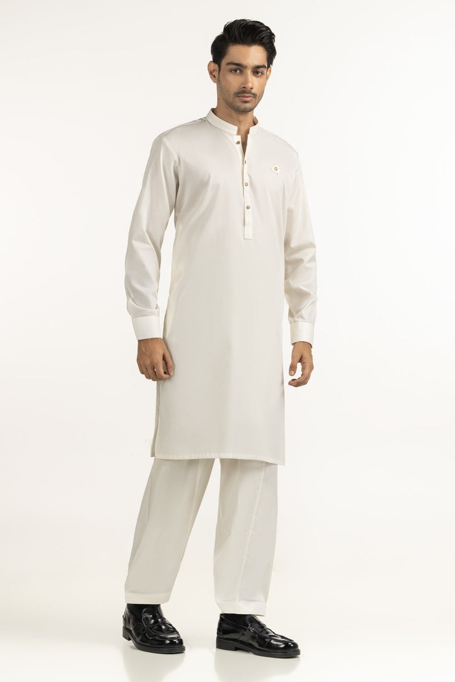 Ivory Silk 2-Piece Kurta Set | Mandarin Collar