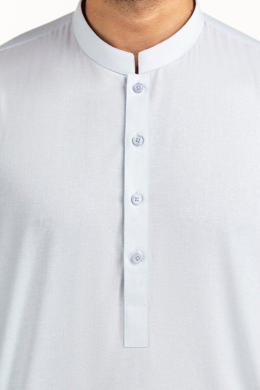 Off-White Cotton 2-Piece Kurta | Mandarin Collar Henley - Pehnaawaa