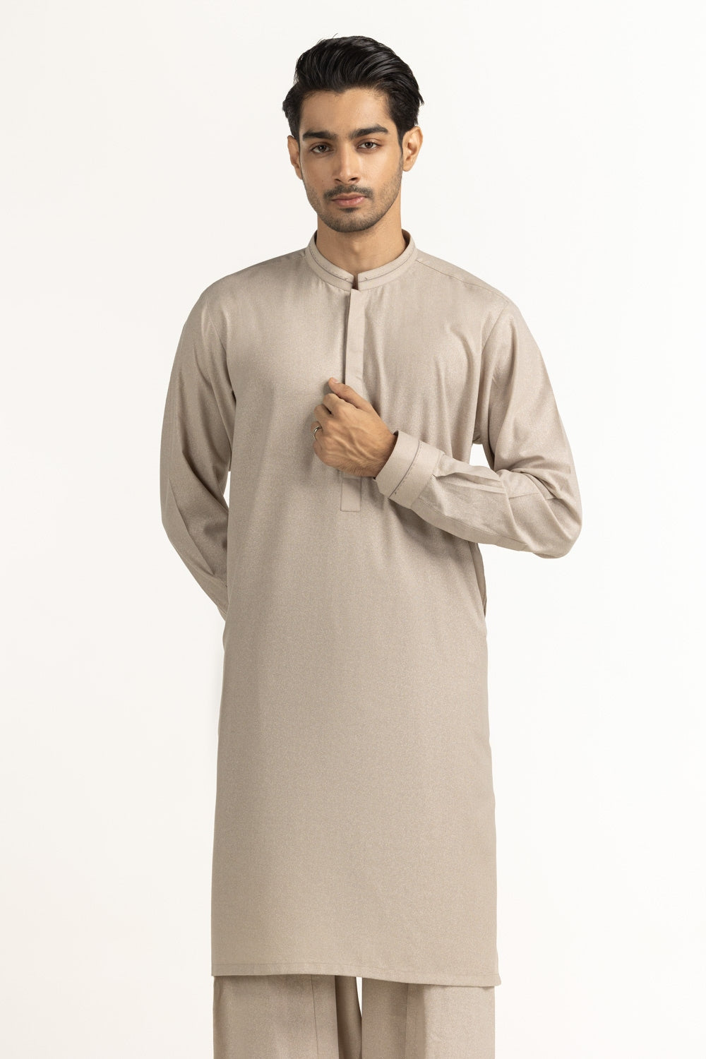 Sage Linen 2-Piece Kurta Set | Mandarin Collar