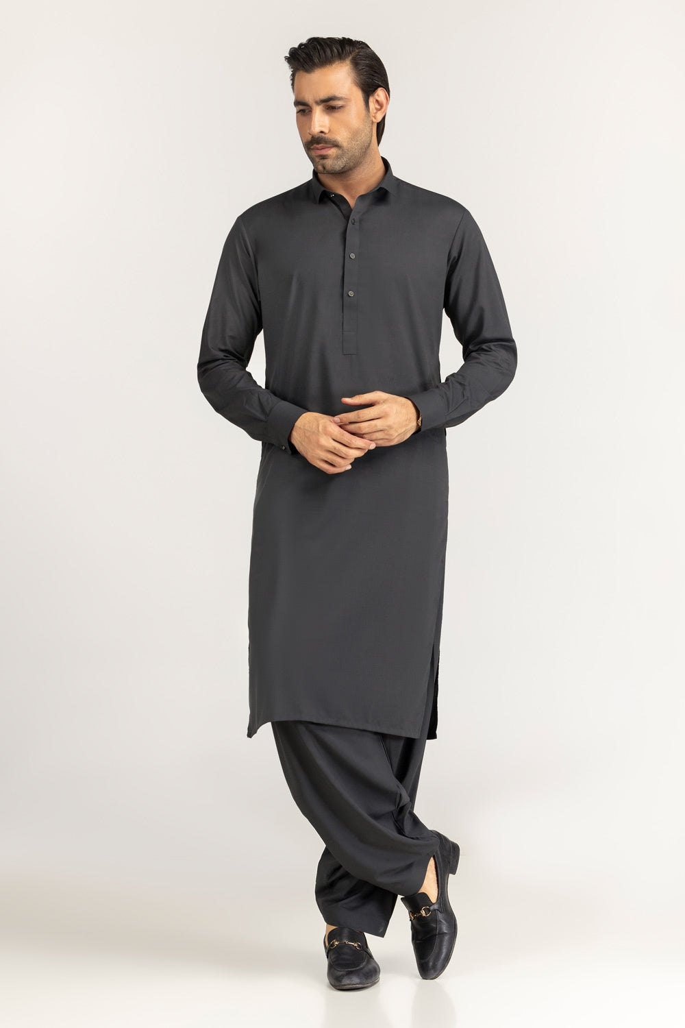 Charcoal Silk Blend 2-Piece Salwar Kameez | Minimalist