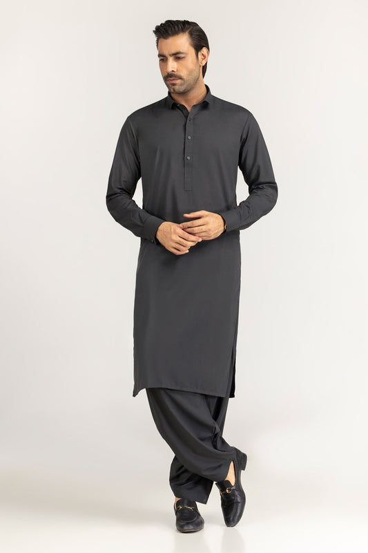 Charcoal Silk Blend 2-Piece Salwar Kameez | Minimalist