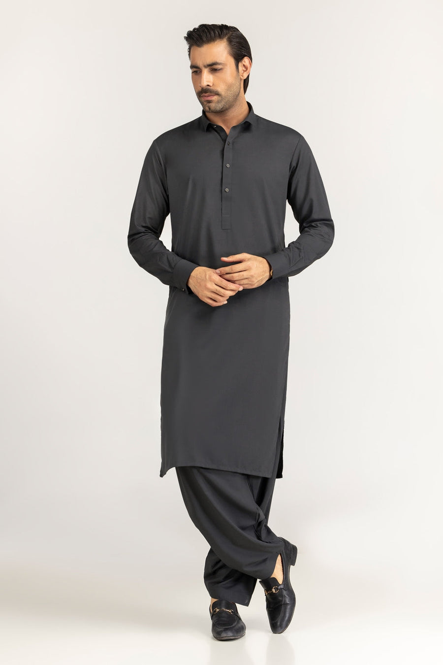 Charcoal Silk Blend 2-Piece Salwar Kameez | Minimalist