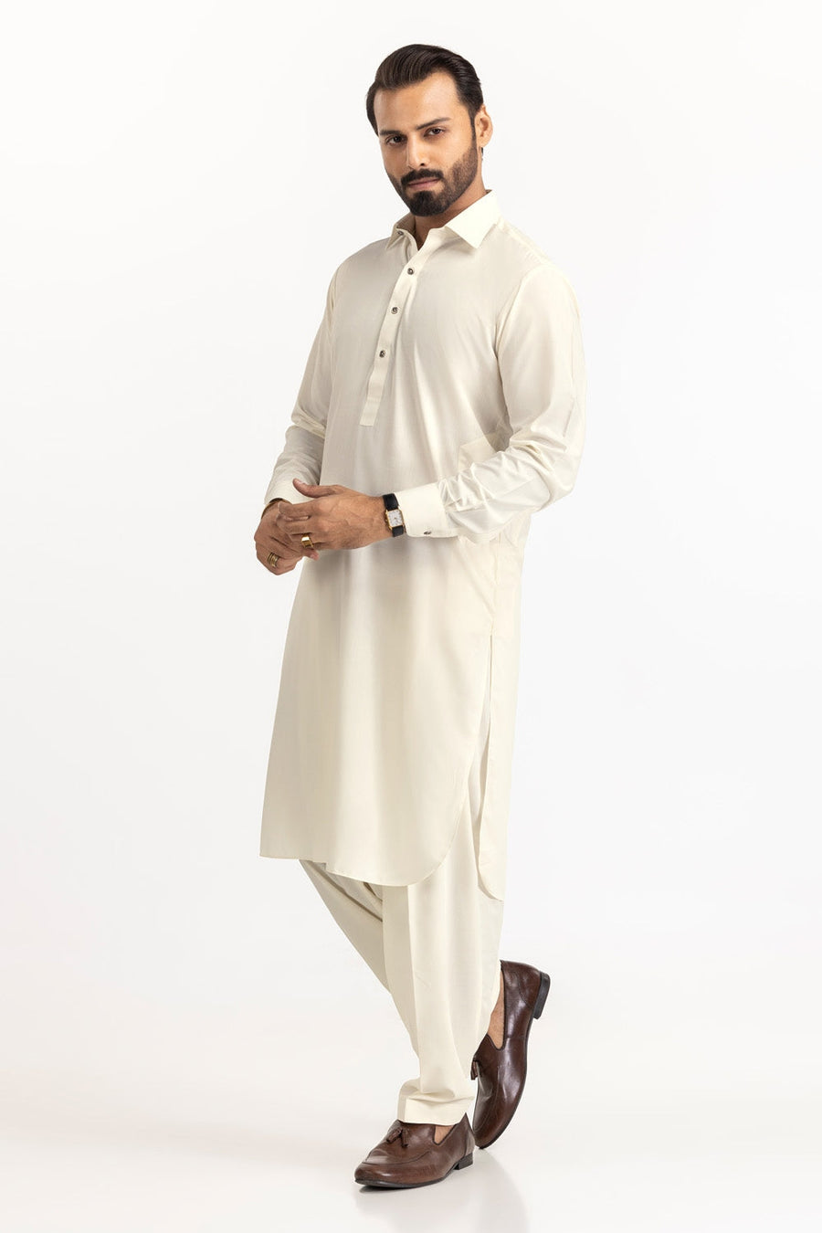 Ivory Cotton 2-Piece Men's Salwar Kameez | Relaxed Fit