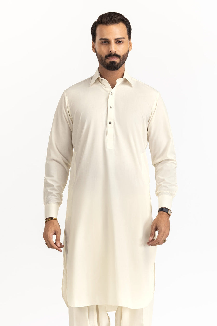 Ivory Cotton 2-Piece Men's Salwar Kameez | Relaxed Fit