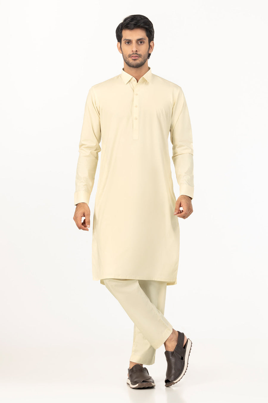 Ivory Cotton 2-Piece Kurta Set | Classic Collar Tunic