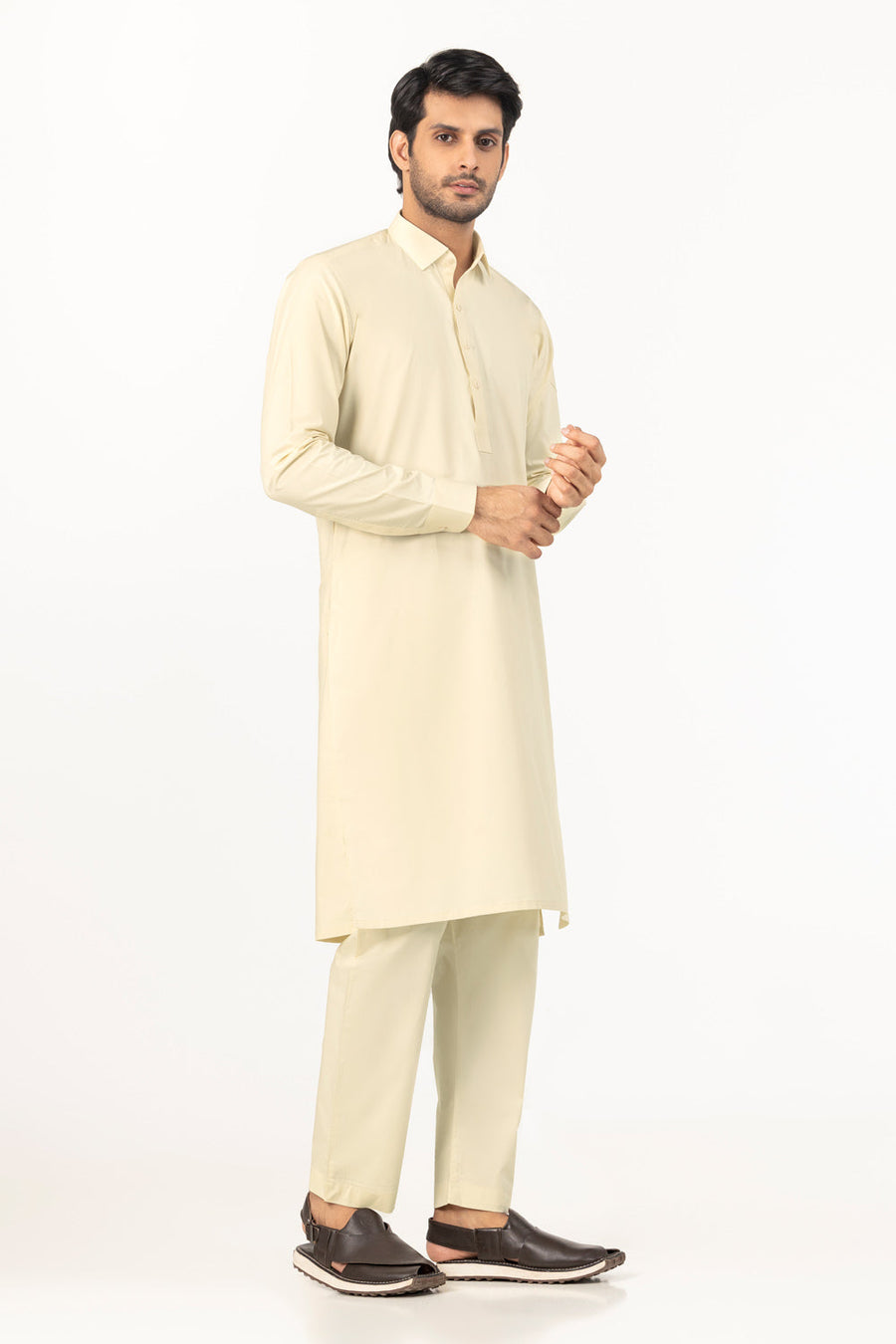 Ivory Cotton 2-Piece Kurta Set | Classic Collar Tunic