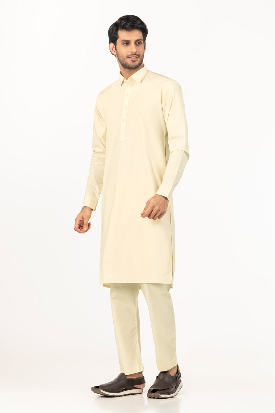 Ivory Cotton 2-Piece Kurta Set | Classic Collar Tunic