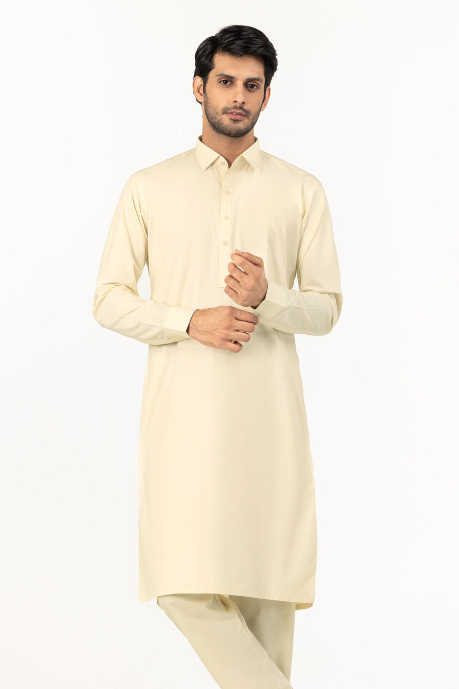Ivory Cotton 2-Piece Kurta Set | Classic Collar Tunic