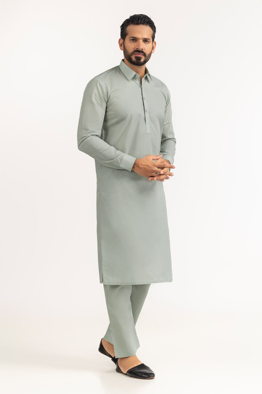 Ivory Cotton 2-Piece Kurta Set | Classic Collar Tunic