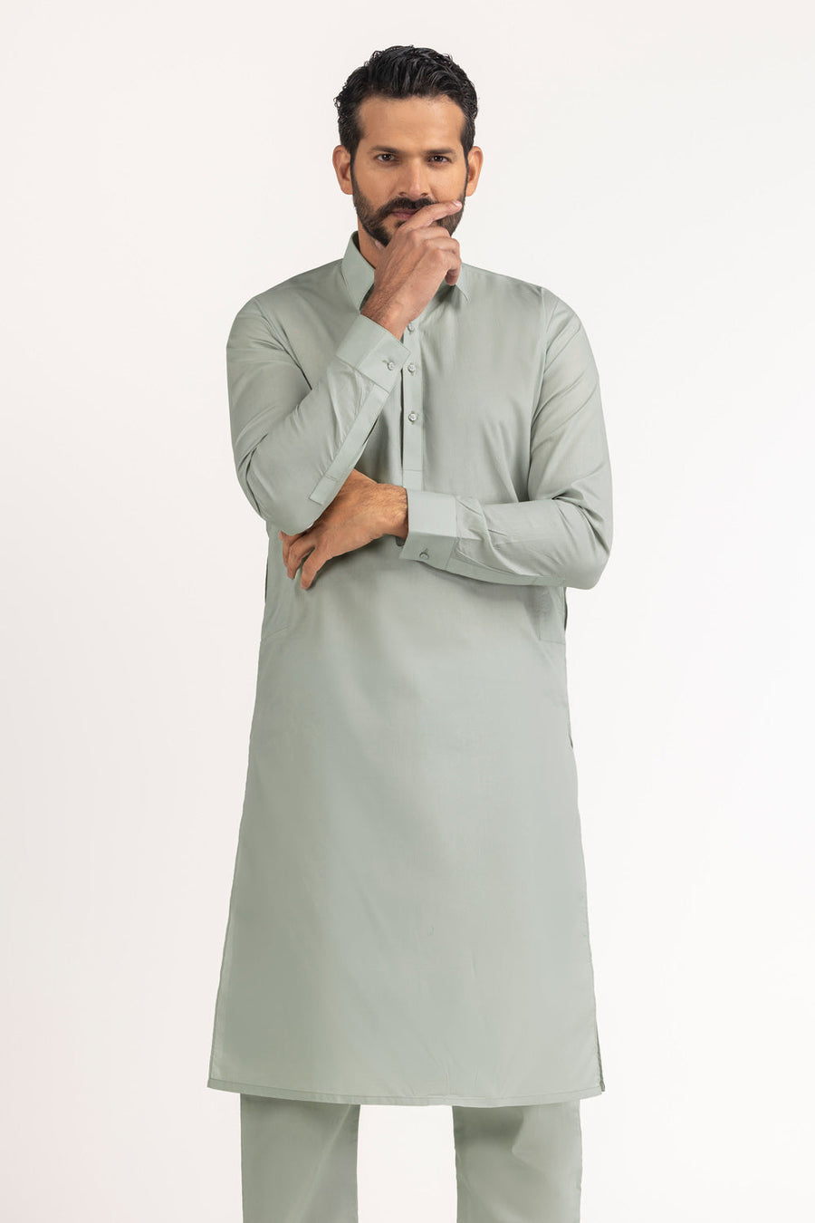 Ivory Cotton 2-Piece Kurta Set | Classic Collar Tunic