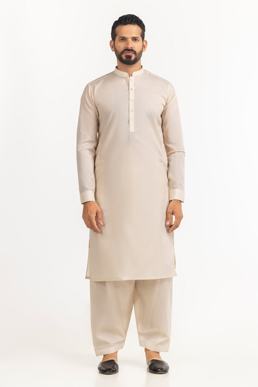Ivory Cotton 2-Piece Kurta Set | Classic Collar Tunic