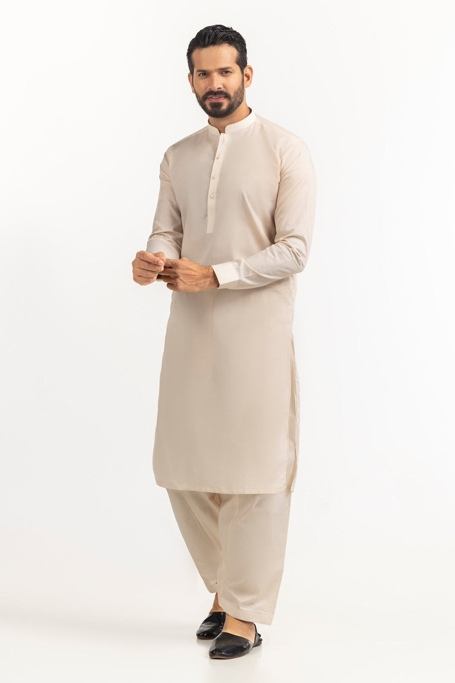 Ivory Cotton 2-Piece Kurta Set | Classic Collar Tunic