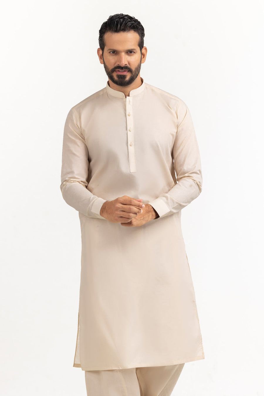 Ivory Cotton 2-Piece Kurta Set | Classic Collar Tunic