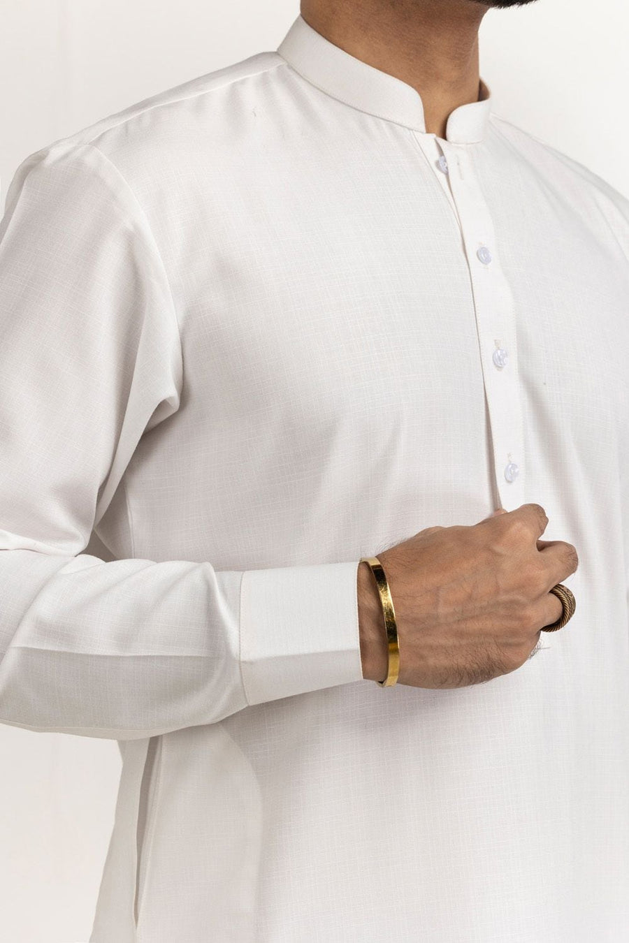 Off-White Silk Linen 2-Piece Men's Kurta | Mandarin Collar