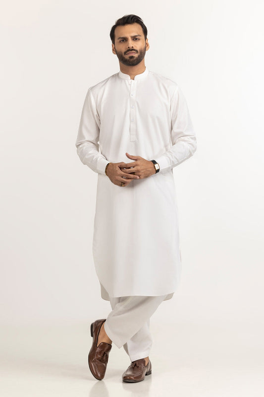 Off-White Silk Linen 2-Piece Men's Kurta | Mandarin Collar