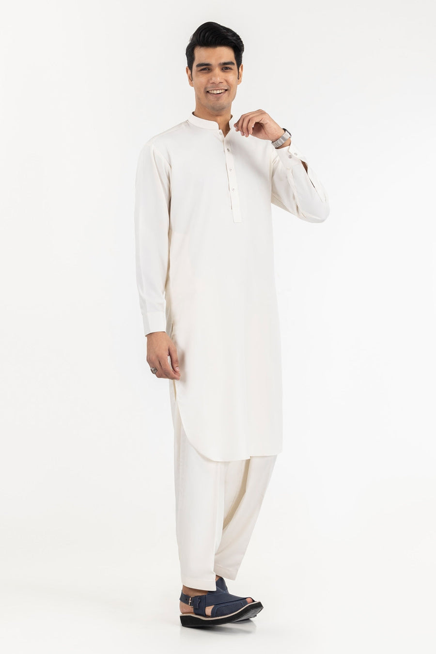 Ivory Mulberry Silk Blend 2-Piece Kurta | Minimalist Collar