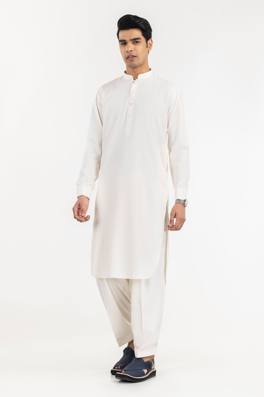 Ivory Mulberry Silk Blend 2-Piece Kurta | Minimalist Collar