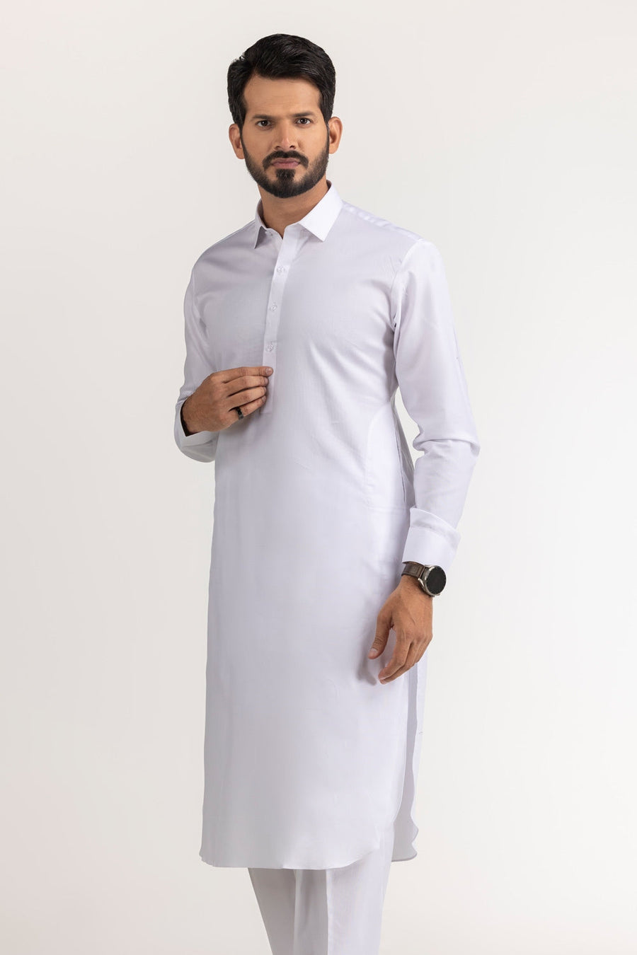 Ivory Mulberry Silk Blend 2-Piece Kurta | Minimalist Collar