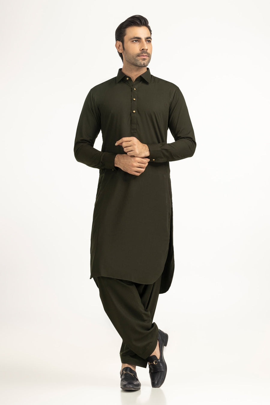 Slate Blue Cotton 2-Piece Kurta | Button-Front Collar