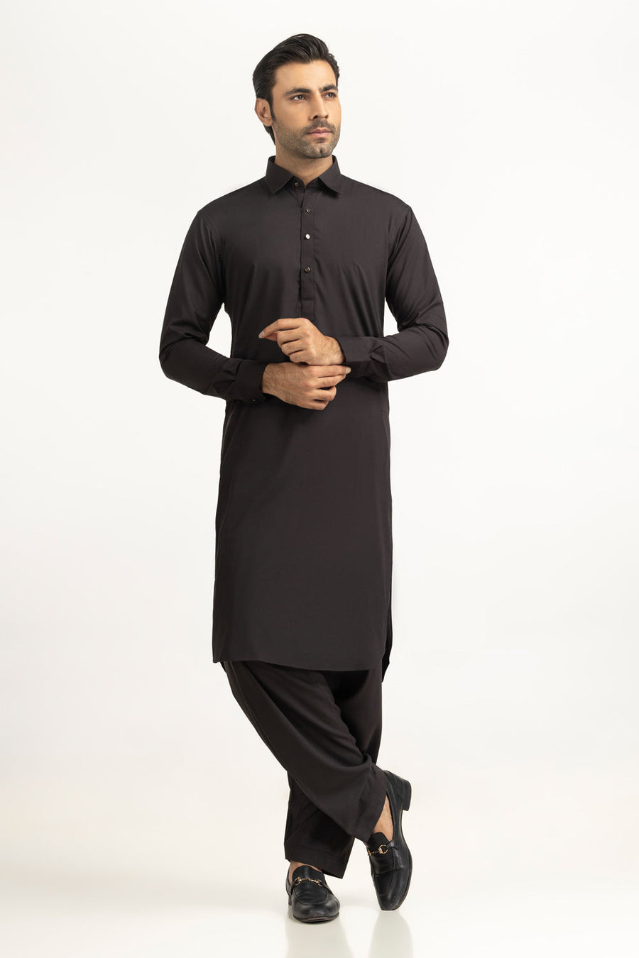 Slate Blue Cotton 2-Piece Kurta | Button-Front Collar