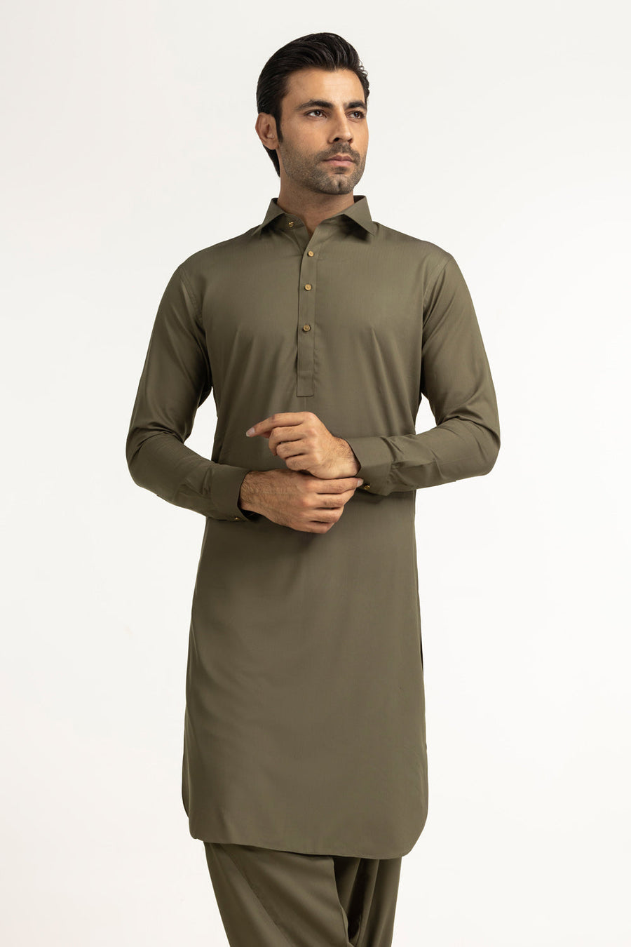Slate Blue Cotton 2-Piece Kurta | Button-Front Collar