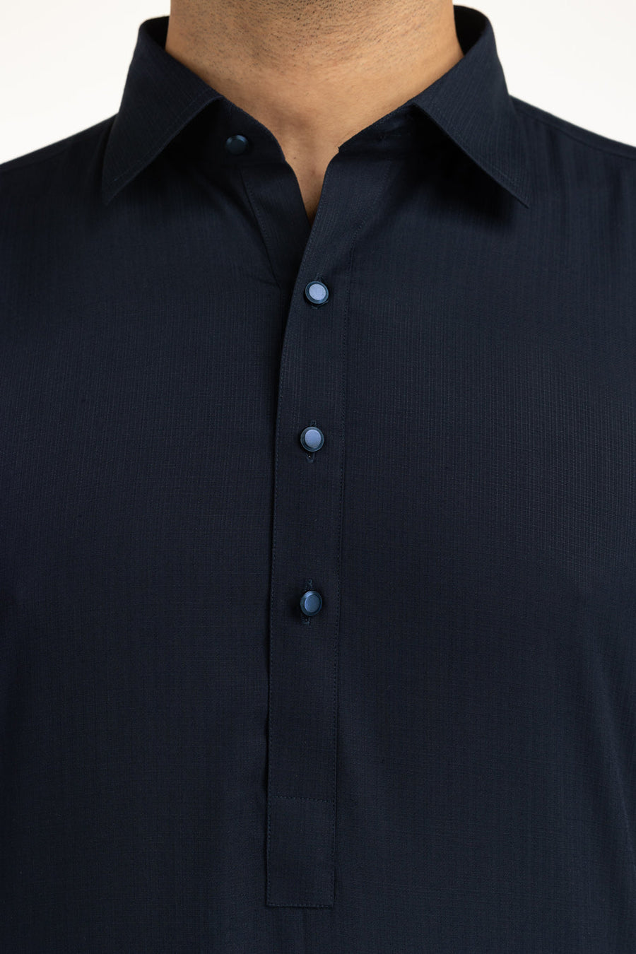 Slate Blue Cotton 2-Piece Kurta | Button-Front Collar