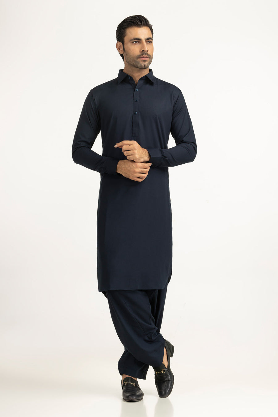 Slate Blue Cotton 2-Piece Kurta | Button-Front Collar