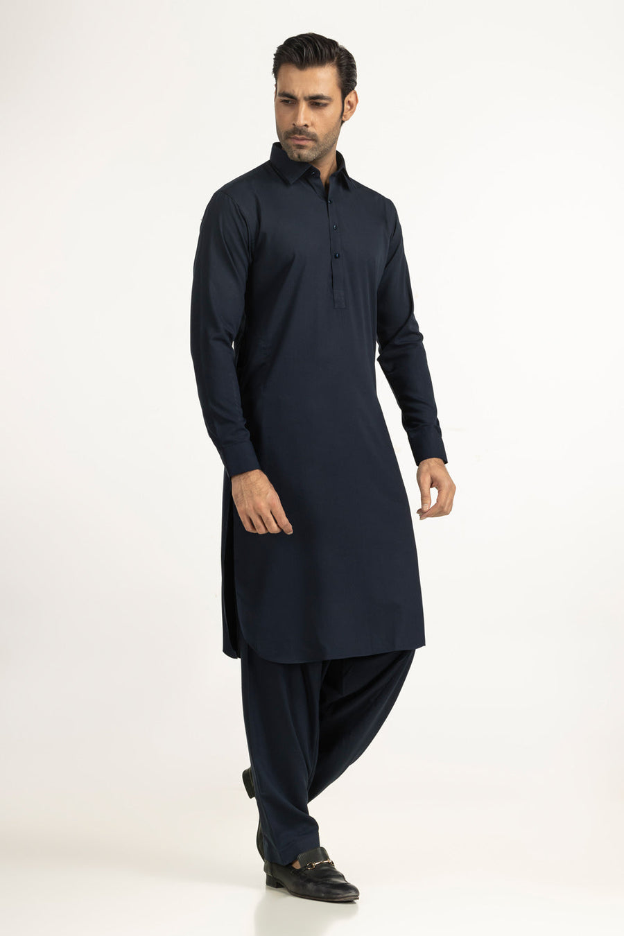 Slate Blue Cotton 2-Piece Kurta | Button-Front Collar