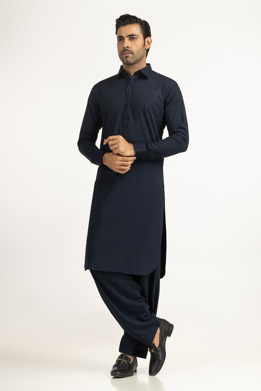 Slate Blue Cotton 2-Piece Kurta | Button-Front Collar