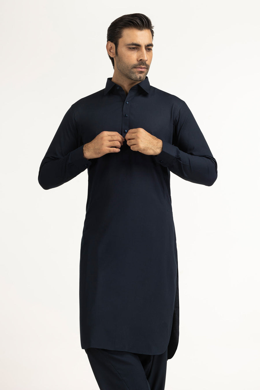 Slate Blue Cotton 2-Piece Kurta | Button-Front Collar