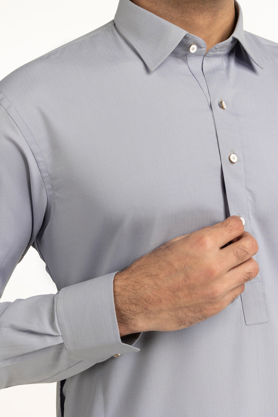 Slate Blue Cotton 2-Piece Kurta | Button-Front Collar