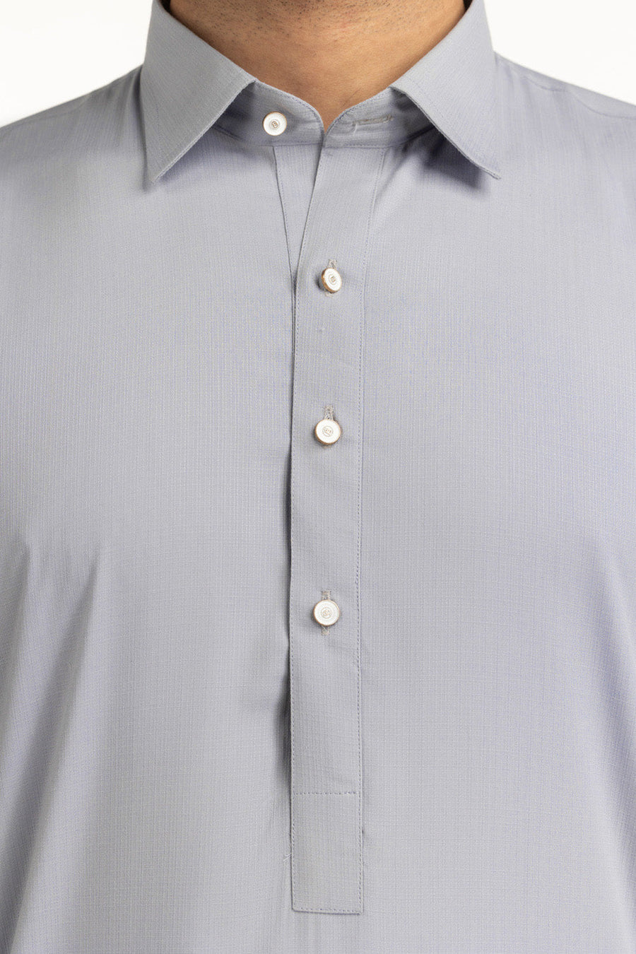 Slate Blue Cotton 2-Piece Kurta | Button-Front Collar