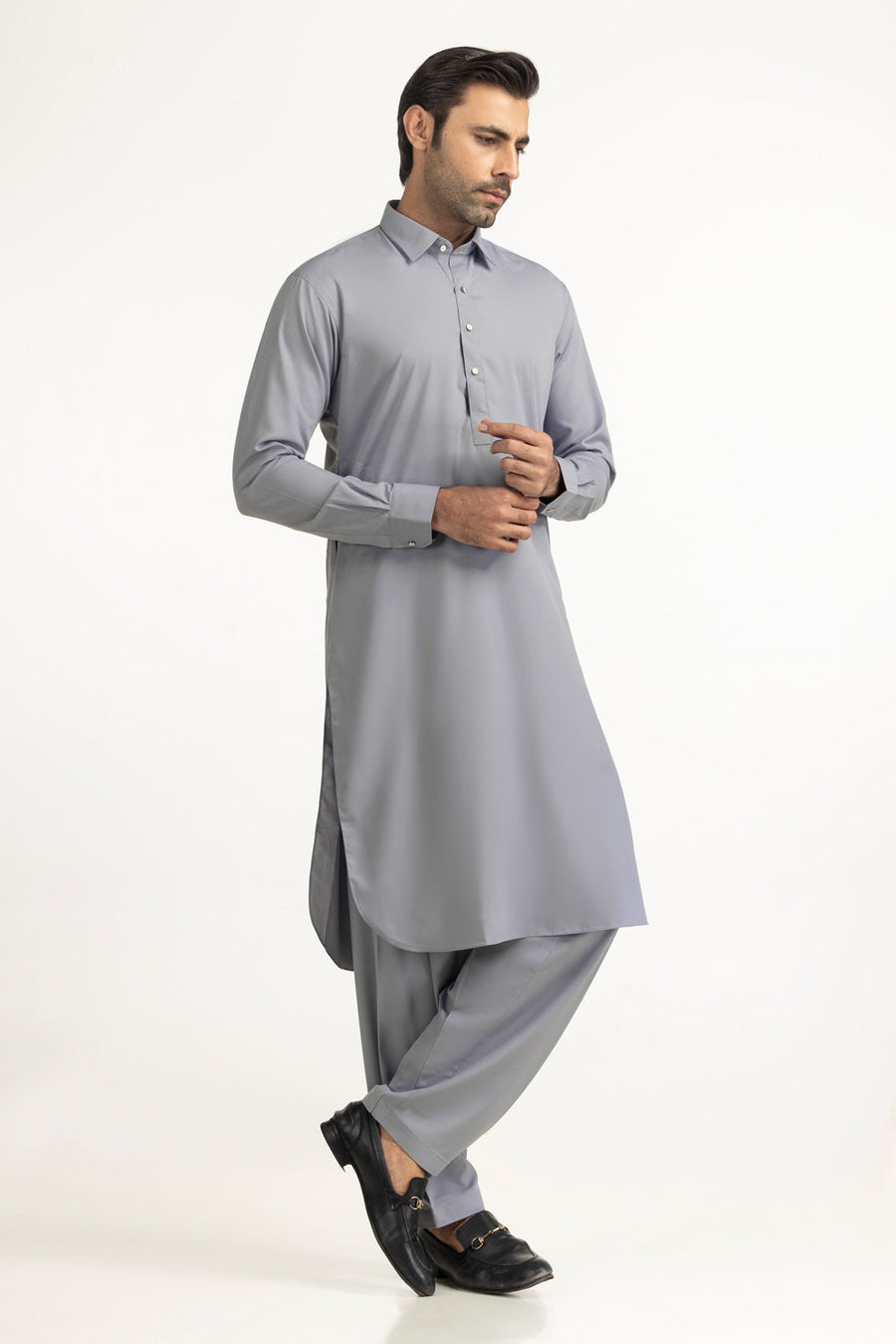 Slate Blue Cotton 2-Piece Kurta | Button-Front Collar