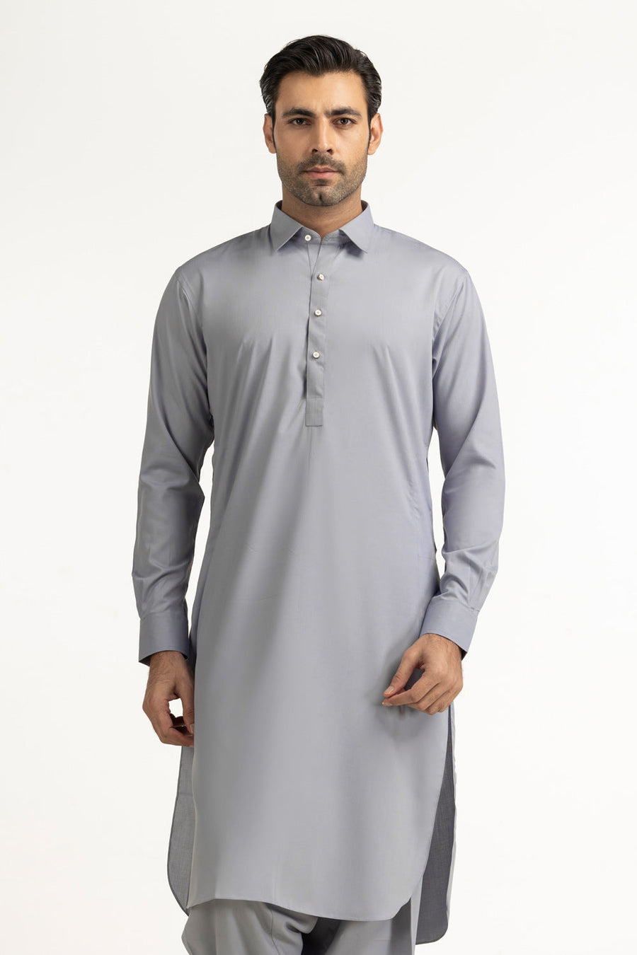 Slate Blue Cotton 2-Piece Kurta | Button-Front Collar