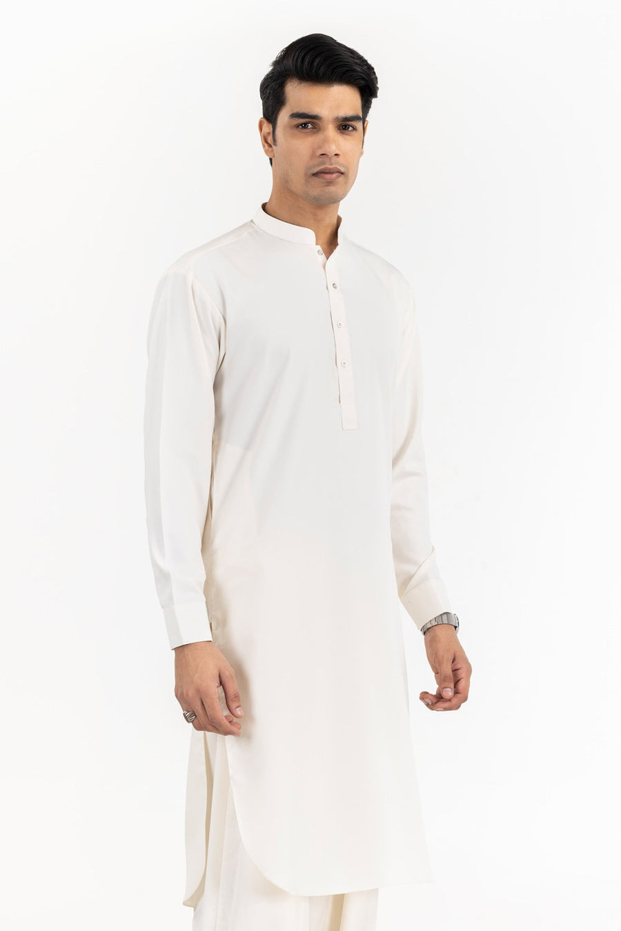 Ivory Cotton 2-Piece Kurta Set | Mandarin Collar
