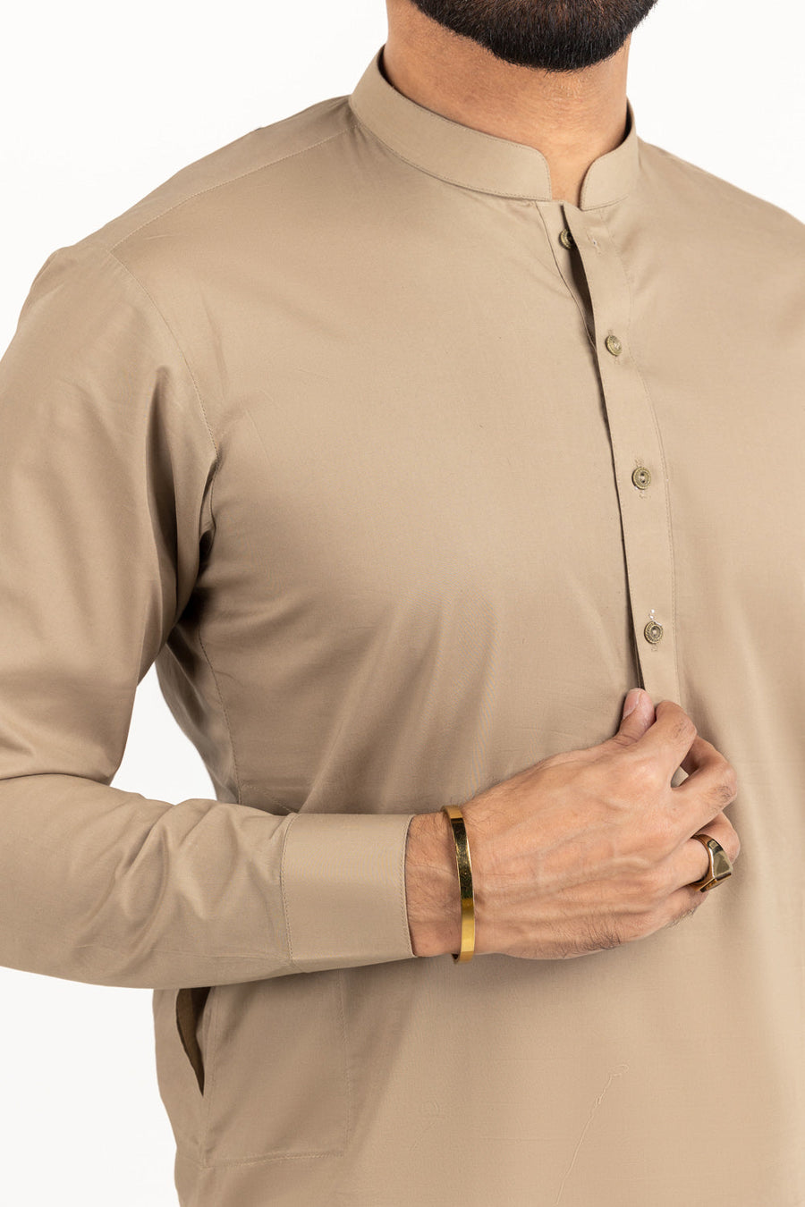 Ivory Cotton Blend 2-Piece Kurta Set | Henley Neckline
