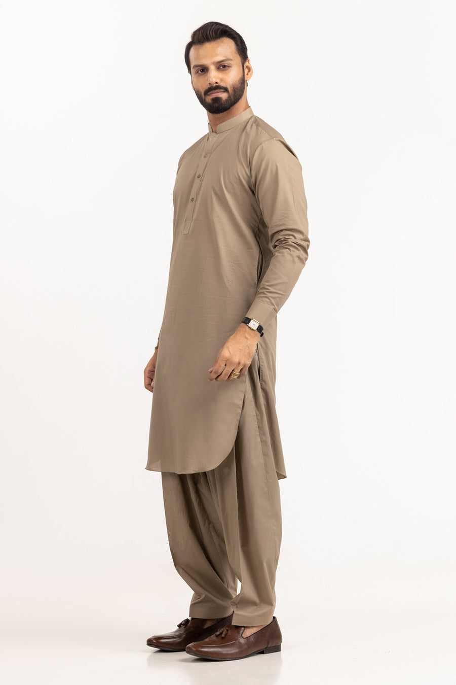 Ivory Cotton Blend 2-Piece Kurta Set | Henley Neckline