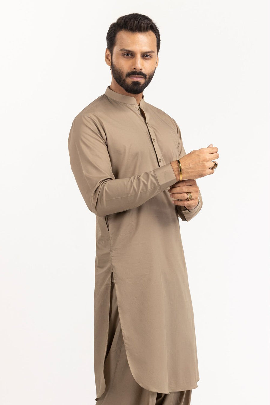 Ivory Cotton Blend 2-Piece Kurta Set | Henley Neckline