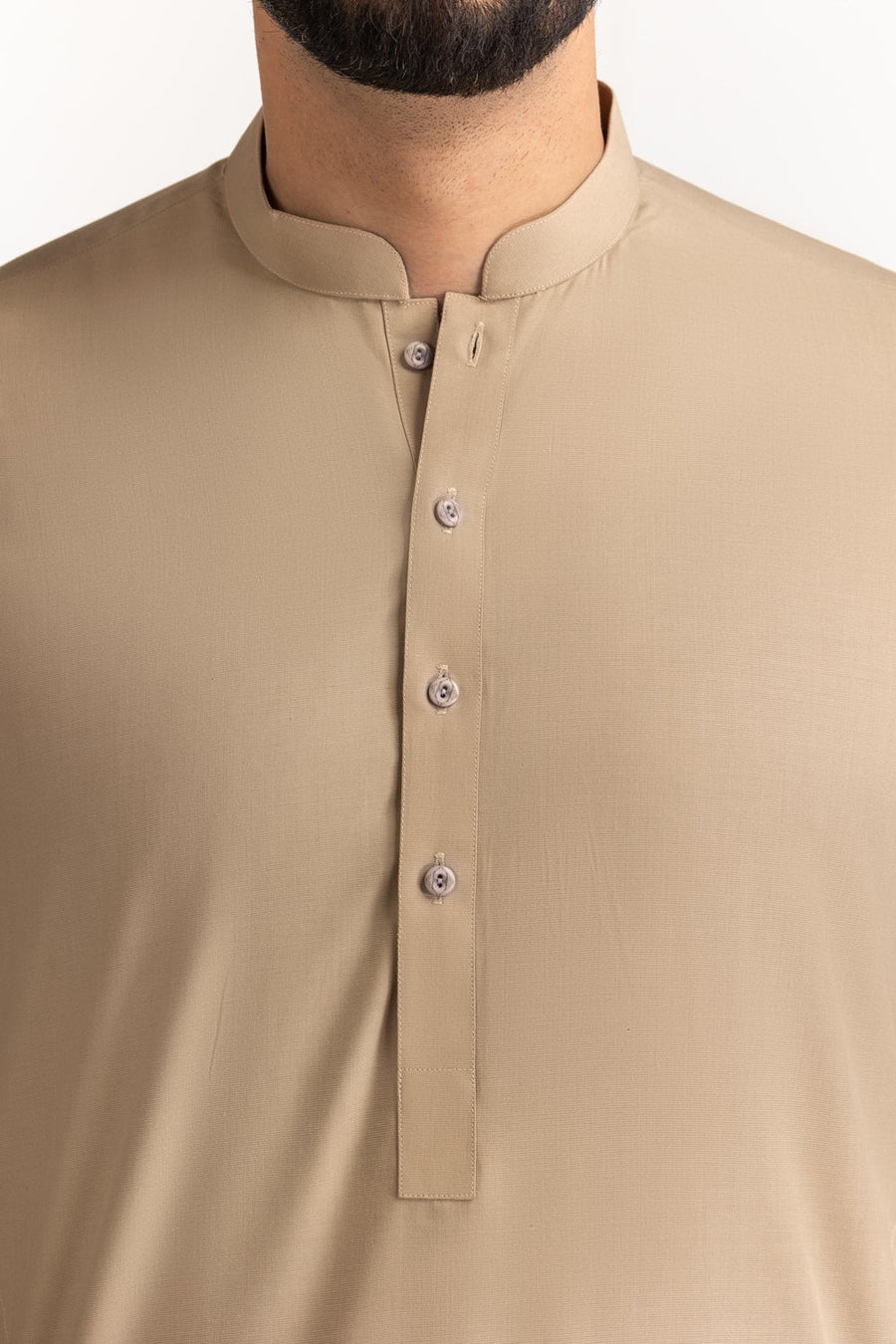 Ivory Cotton Blend 2-Piece Kurta Set | Henley Neckline