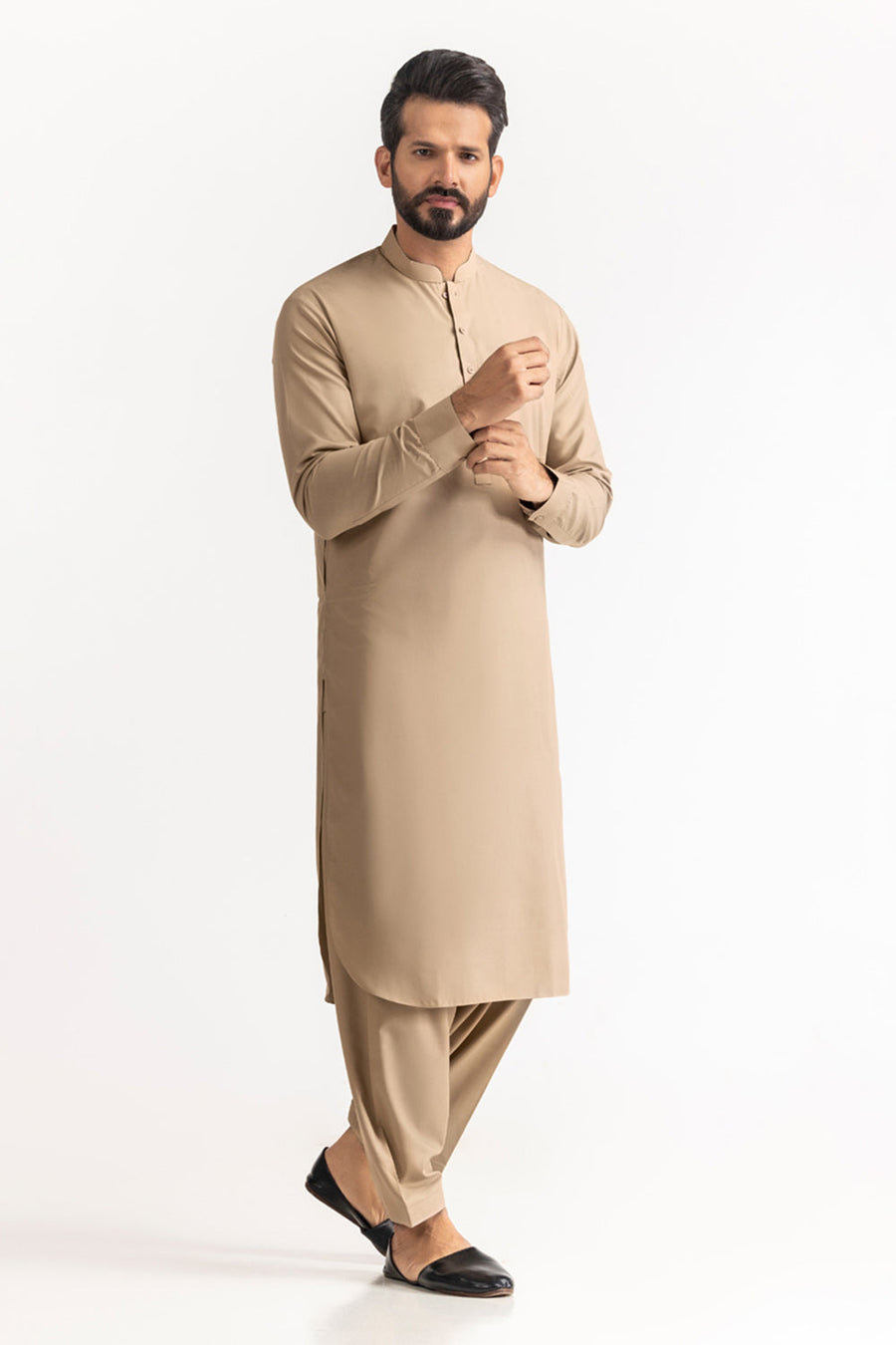 Ivory Cotton Blend 2-Piece Kurta Set | Henley Neckline