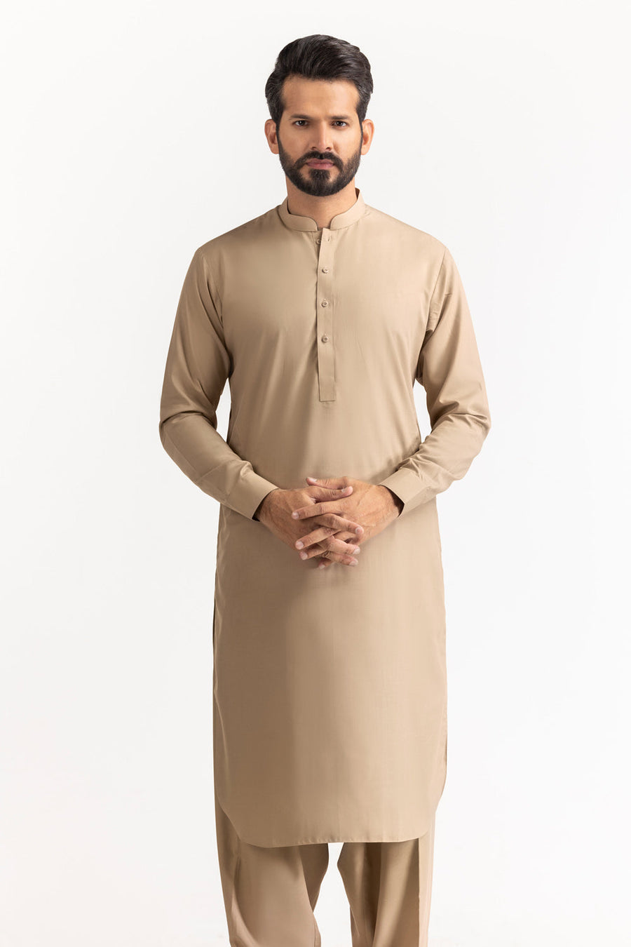 Ivory Cotton Blend 2-Piece Kurta Set | Henley Neckline