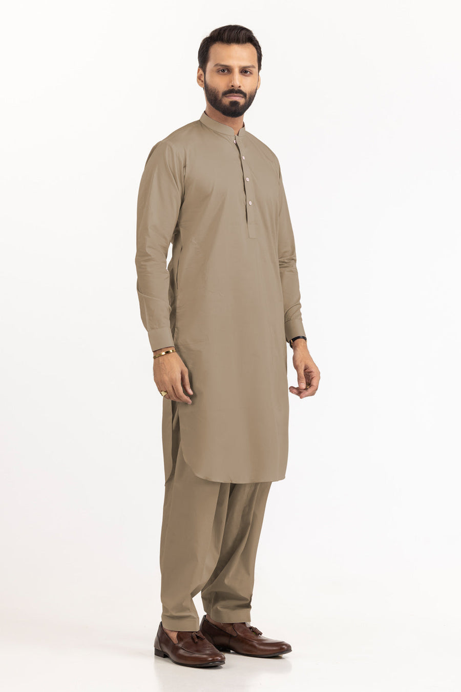 Ivory Cotton Blend 2-Piece Kurta Set | Henley Neckline