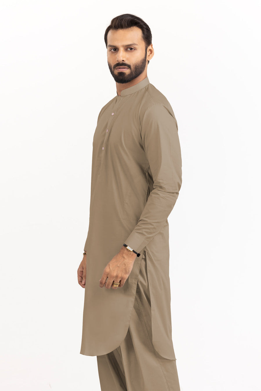 Ivory Cotton Blend 2-Piece Kurta Set | Henley Neckline