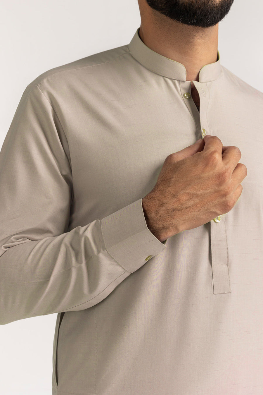 Ivory Cotton Blend 2-Piece Kurta Set | Henley Neckline